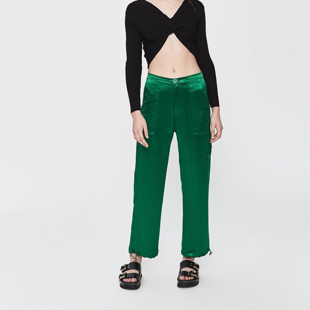 Green Collina Strada Satin Cargo Pants